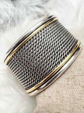 DAVID YURMAN 925 18K Gold Origami 36mm Wide Cuff Bracelet